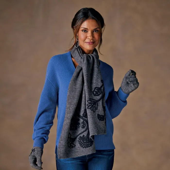 Women Joslyn Embroidered Scarf Gray Sundance Catalog Scarves and Gloves Women Joslyn Embroidered Scarf Gray Sundance Catalog Scarves and Gloves