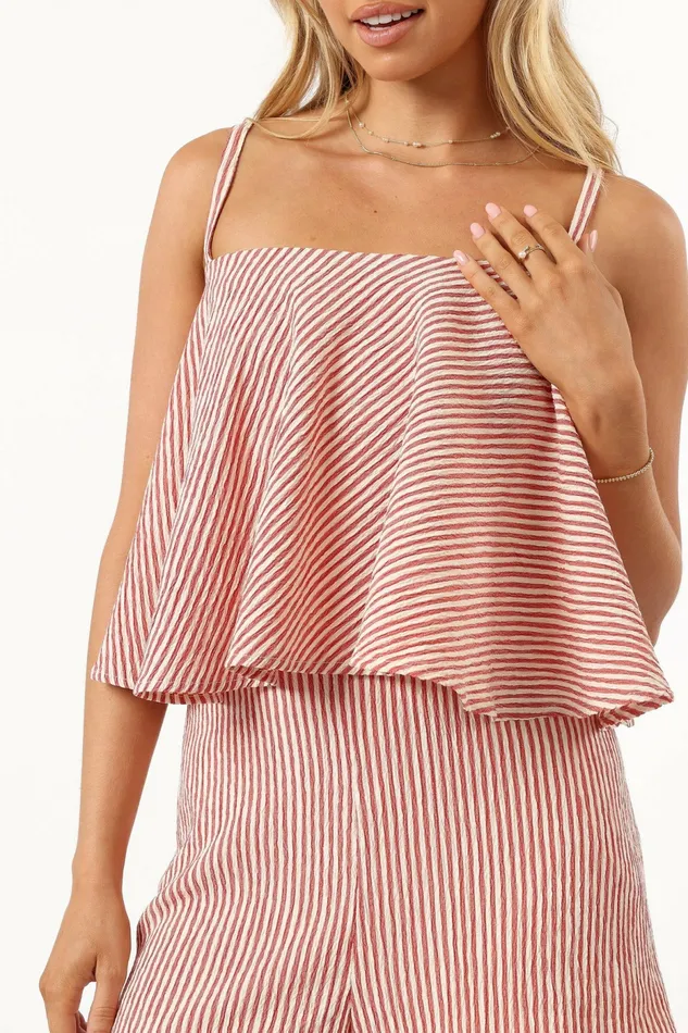Women Jumpsuits and Rompers Petal and Pup Cambria Romper Cream Red Stripe