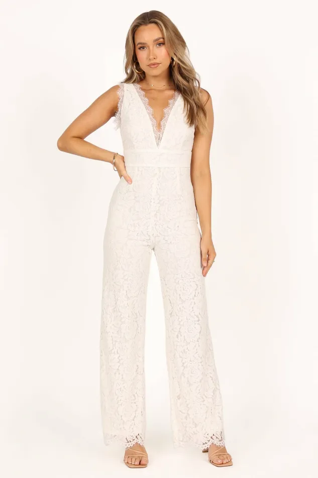 Women Jumpsuits and Rompers Petal and Pup Eloise Lace Jumpsuit Ivory
