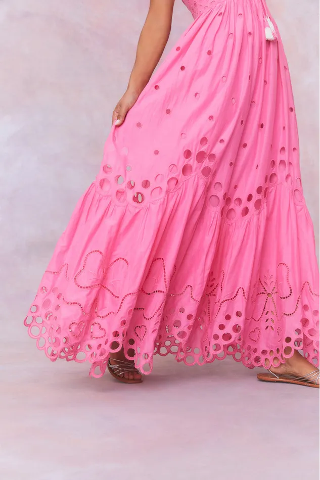 WomenKids LoveShackFancy Dresses Melville Cotton Eyelet Maxi Dress Strawberry Taffy