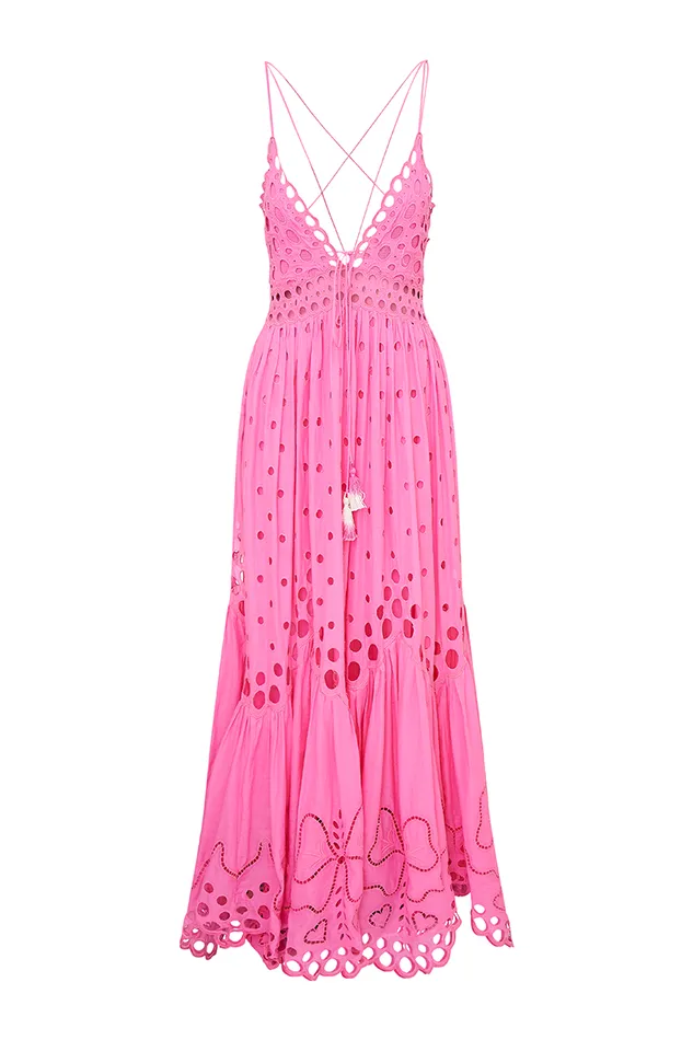 WomenKids LoveShackFancy Dresses Melville Cotton Eyelet Maxi Dress Strawberry Taffy