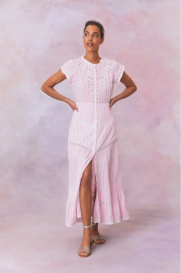 WomenKids LoveShackFancy Dresses Remi Cotton Stripe Maxi Dress Captiva Pink