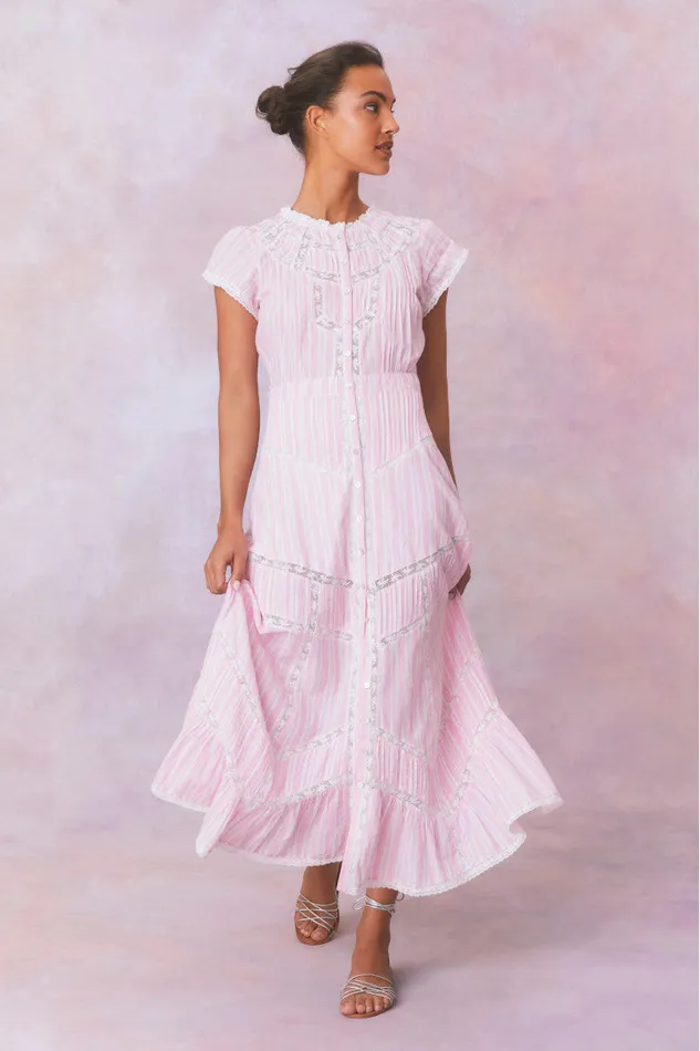 WomenKids LoveShackFancy Dresses Remi Cotton Stripe Maxi Dress Captiva Pink