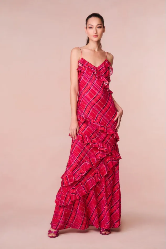 WomenKids LoveShackFancy Dresses Rialto Silk Tartan Dress Cheery Red