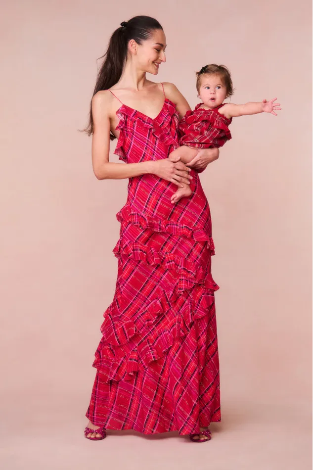 WomenKids LoveShackFancy Dresses Rialto Silk Tartan Dress Cheery Red