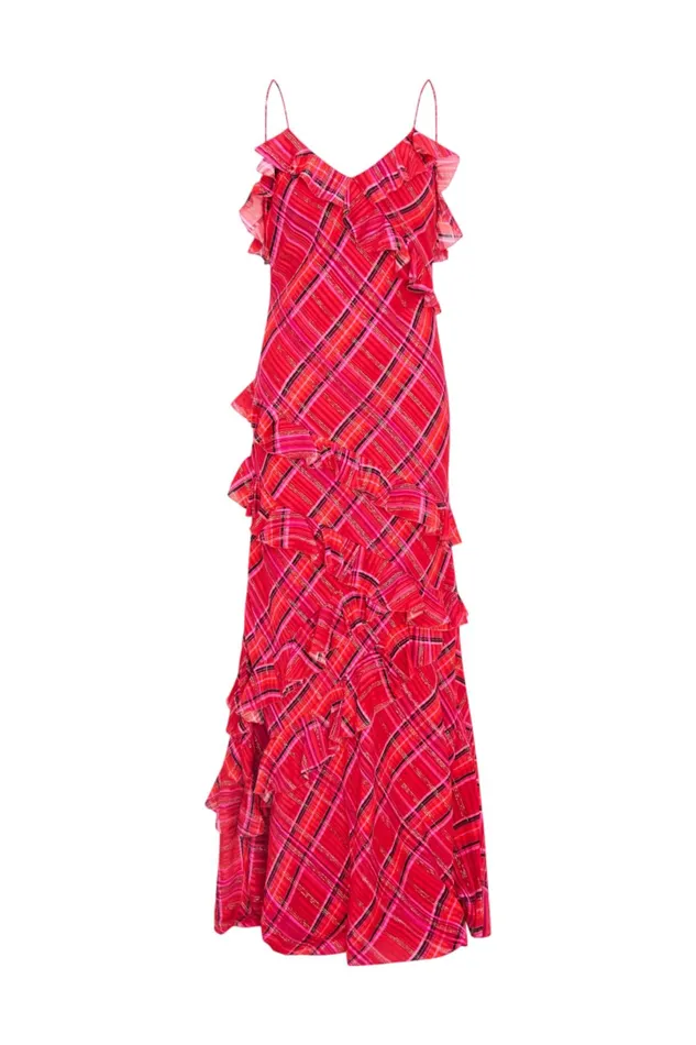 WomenKids LoveShackFancy Dresses Rialto Silk Tartan Dress Cheery Red