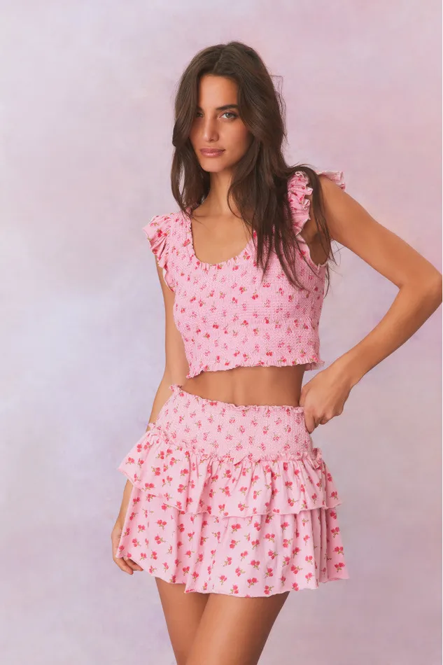 WomenKids LoveShackFancy Skirts Ohana Printed Smocked Mini Skirt Cherry Pink