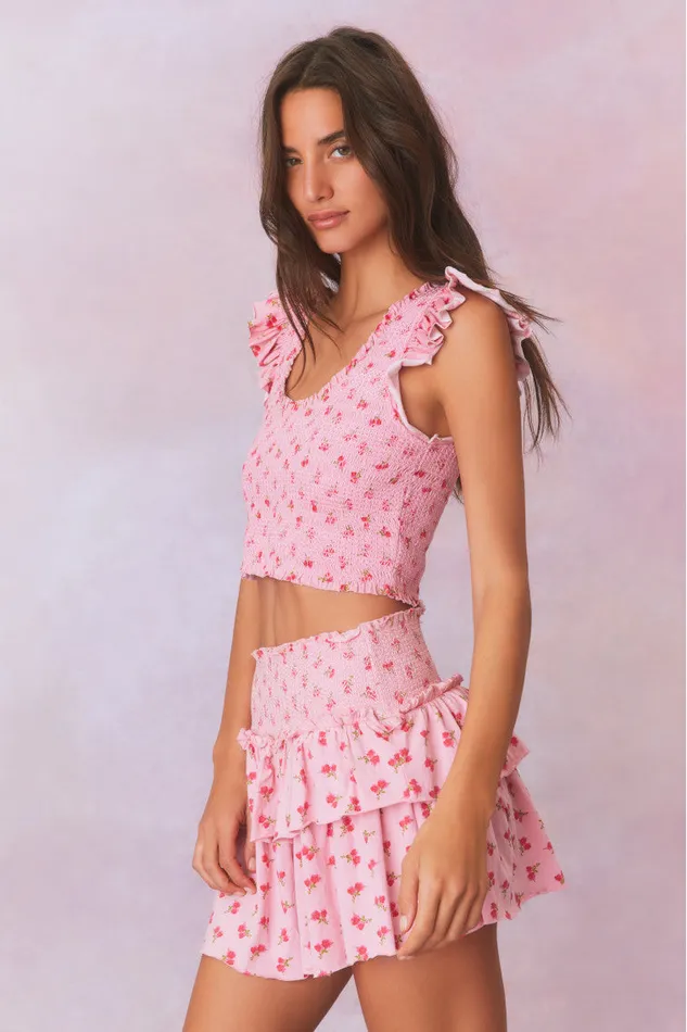 WomenKids LoveShackFancy Skirts Ohana Printed Smocked Mini Skirt Cherry Pink