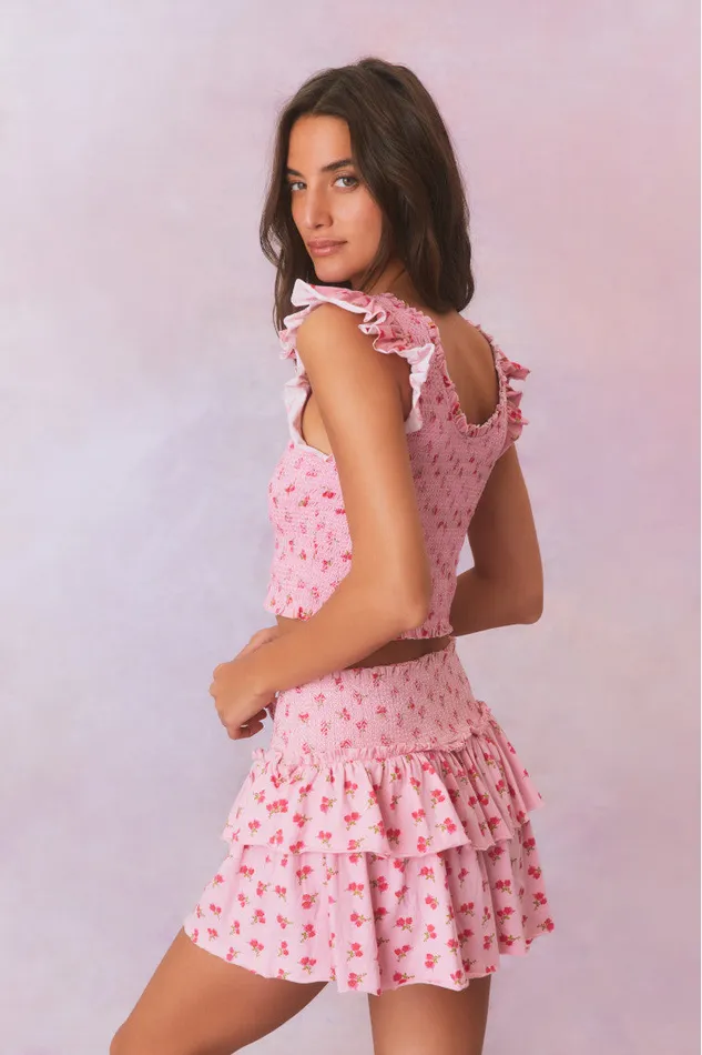 WomenKids LoveShackFancy Skirts Ohana Printed Smocked Mini Skirt Cherry Pink