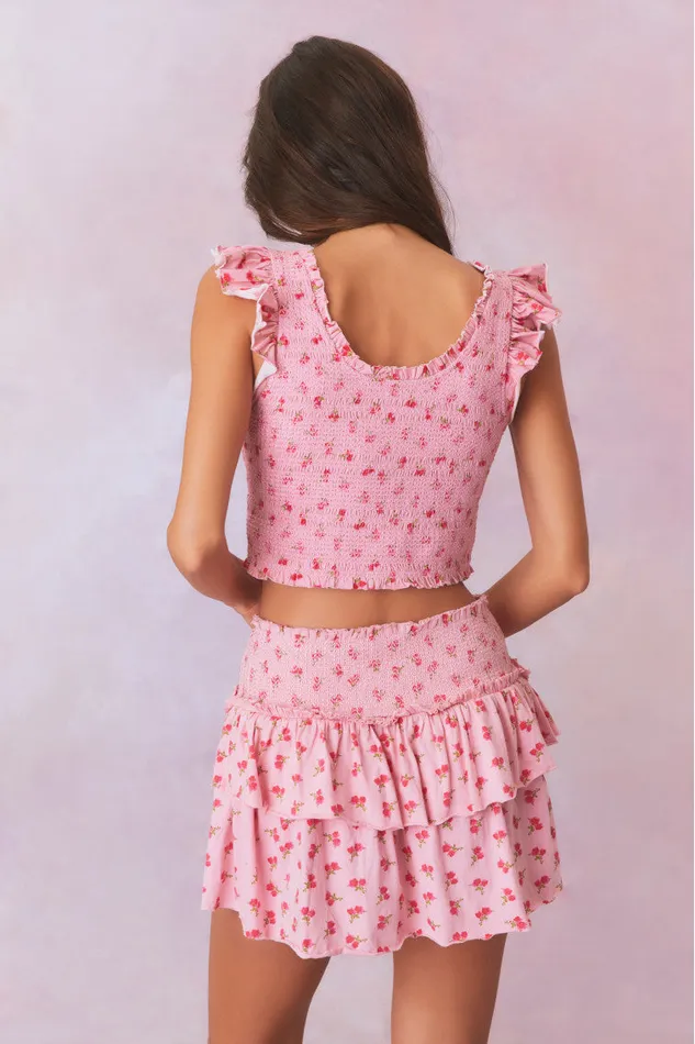 WomenKids LoveShackFancy Skirts Ohana Printed Smocked Mini Skirt Cherry Pink