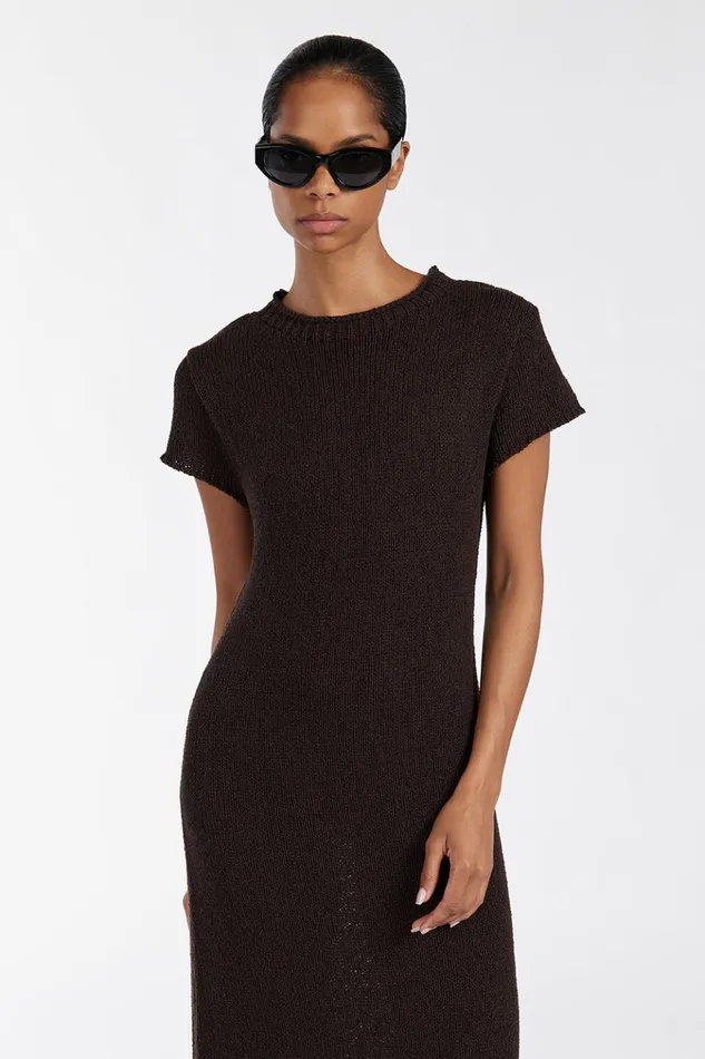 Women Knit Dresses DISSH LEO BITTER CHOC KNIT MIDI DRESS