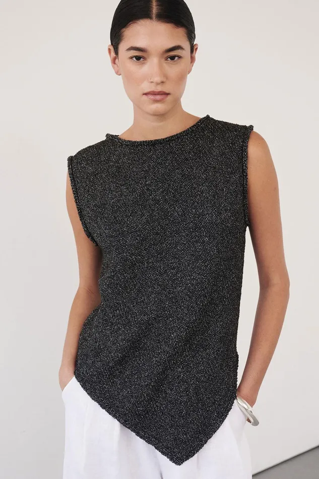 Women Knitted DISSH ALTHEA BLACK MARLE ASYM KNIT TOP