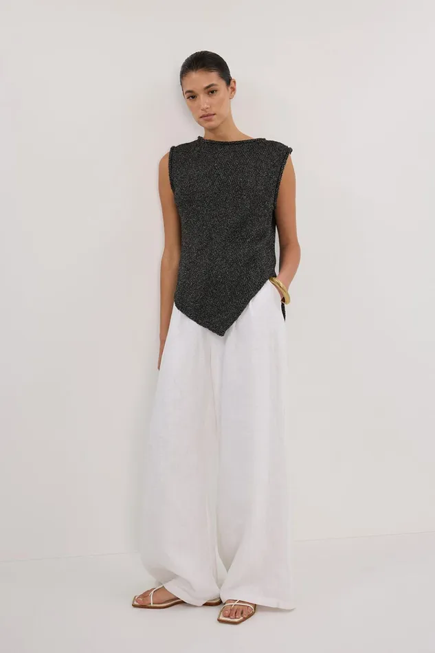 Women Knitted DISSH ALTHEA BLACK MARLE ASYM KNIT TOP