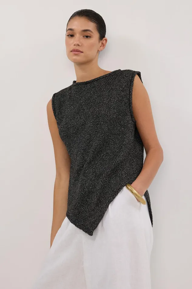 Women Knitted DISSH ALTHEA BLACK MARLE ASYM KNIT TOP