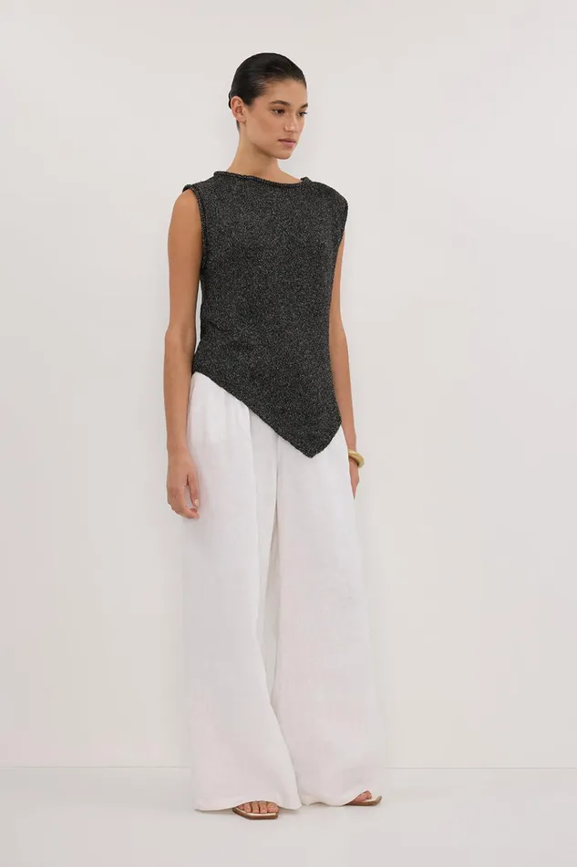 Women Knitted DISSH ALTHEA BLACK MARLE ASYM KNIT TOP