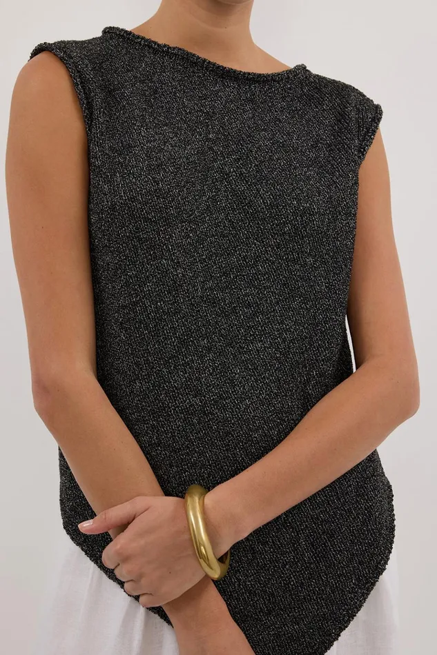 Women Knitted DISSH ALTHEA BLACK MARLE ASYM KNIT TOP