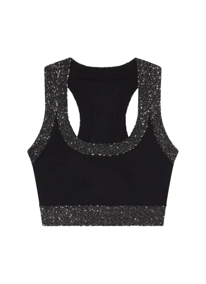 Women Knitwear ALC Elle Sequined Embellished Bra Blacksilver