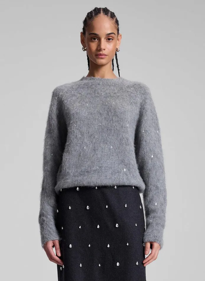 Women Knitwear ALC Frankie Wool Cashmere Embellished Sweater Medium Heather Grey Women Knitwear ALC Frankie Wool Cashmere Embellished Sweater Medium Heather Grey