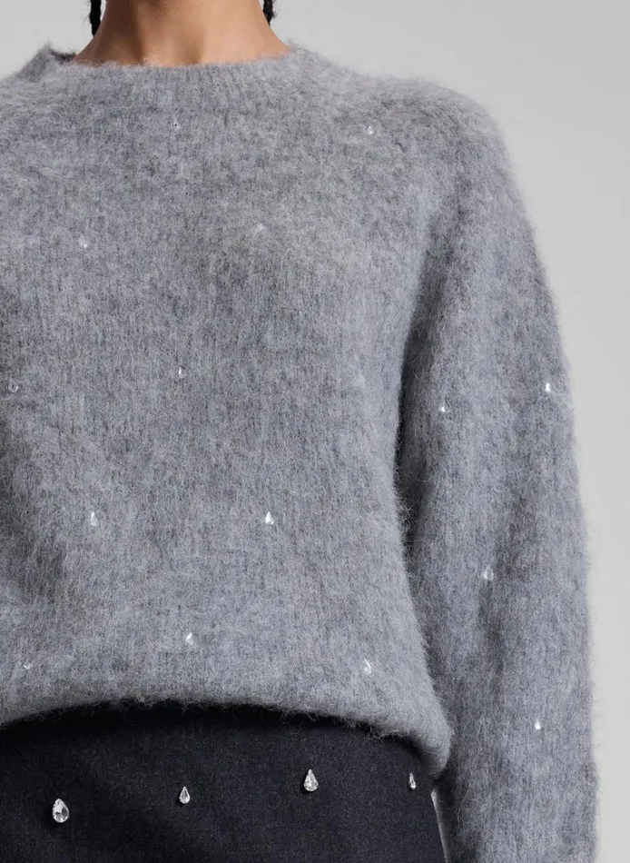 Women Knitwear ALC Frankie Wool Cashmere Embellished Sweater Medium Heather Grey