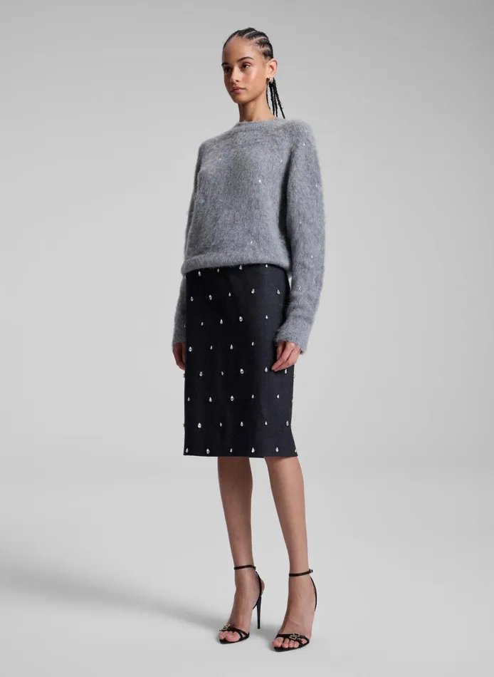 Women Knitwear ALC Frankie Wool Cashmere Embellished Sweater Medium Heather Grey