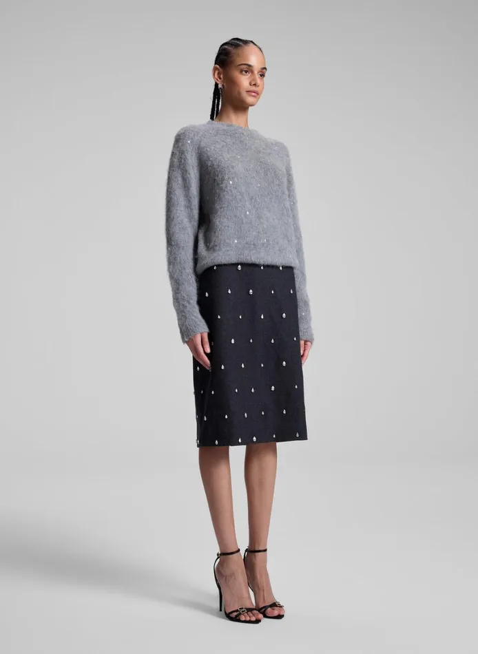 Women Knitwear ALC Frankie Wool Cashmere Embellished Sweater Medium Heather Grey