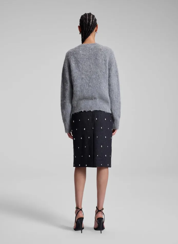 Women Knitwear ALC Frankie Wool Cashmere Embellished Sweater Medium Heather Grey