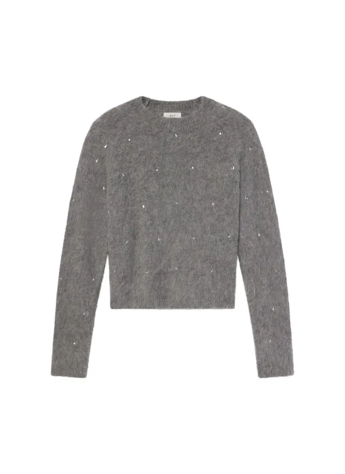 Women Knitwear ALC Frankie Wool Cashmere Embellished Sweater Medium Heather Grey
