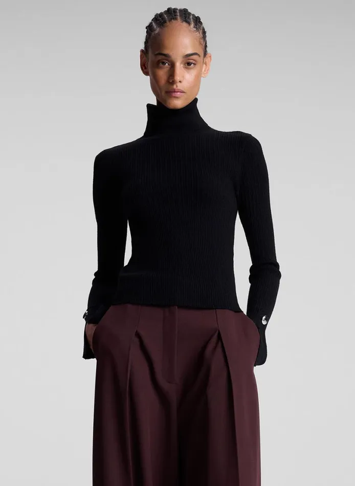 Women Knitwear ALC Jett Cable Knit Merino Turtleneck Top Black