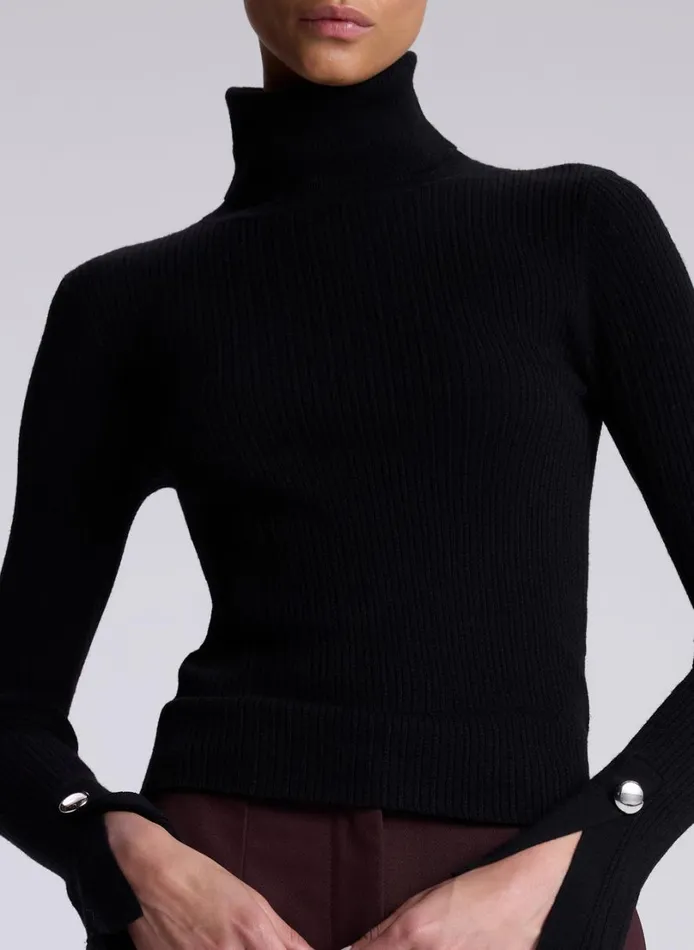 Women Knitwear ALC Jett Cable Knit Merino Turtleneck Top Black