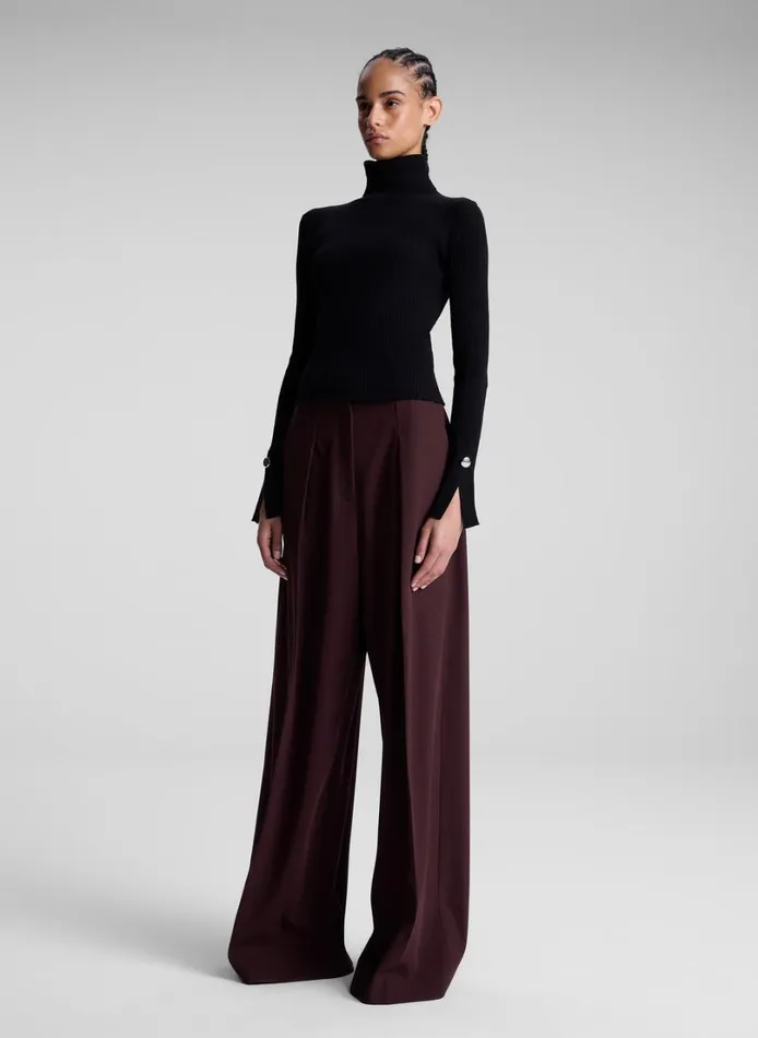 Women Knitwear ALC Jett Cable Knit Merino Turtleneck Top Black