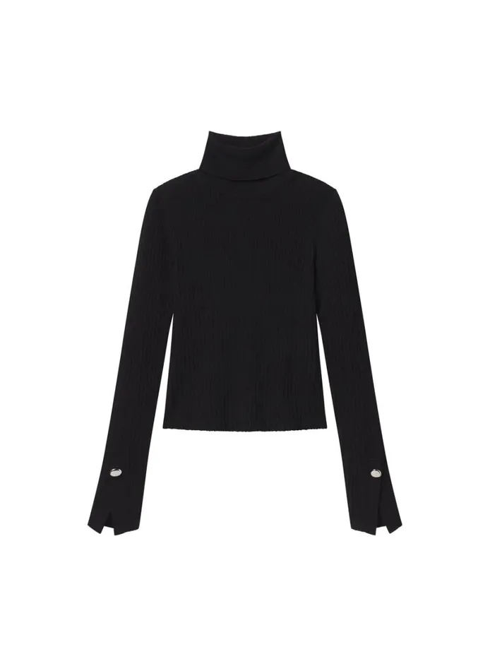 Women Knitwear ALC Jett Cable Knit Merino Turtleneck Top Black