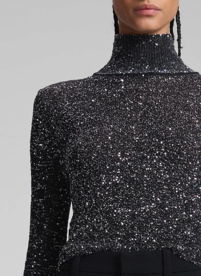 Women Knitwear ALC Kendall Sequin Embellished Top Blacksilver