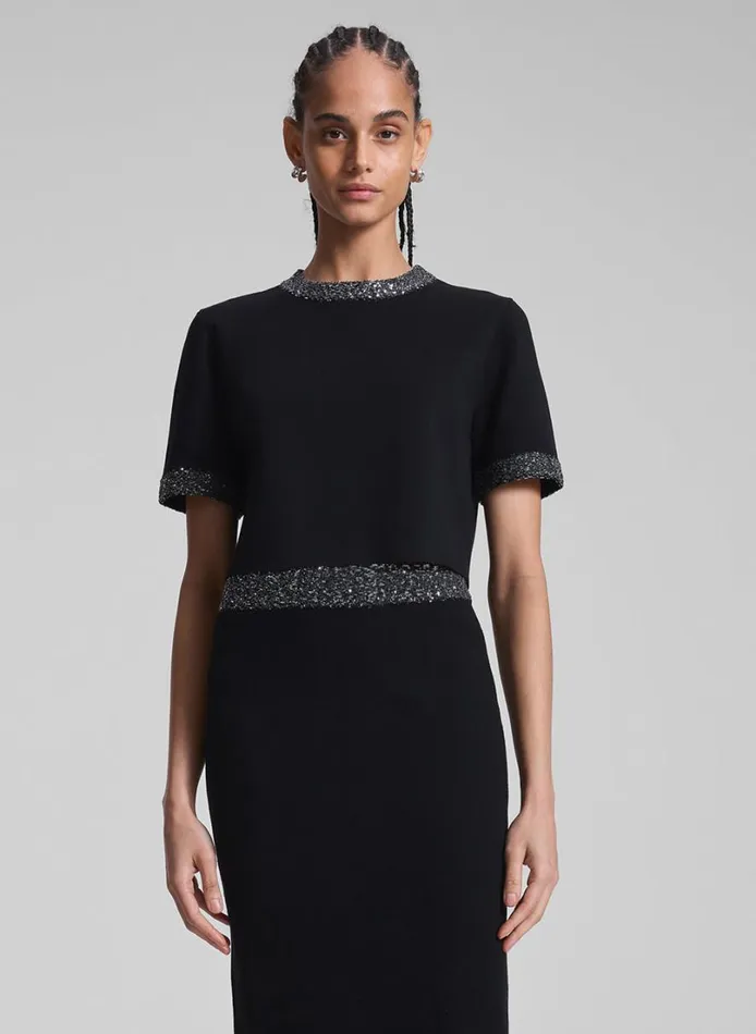 Women Knitwear ALC Maeve Sequin Embellished Top Blacksilver