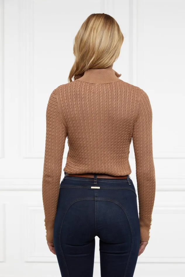 Women Knitwear Holland Cooper Ava Half Zip Knit Dark Camel Marl Women Knitwear Holland Cooper Ava Half Zip Knit Dark Camel Marl