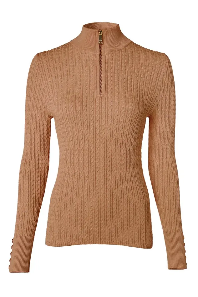 Women Knitwear Holland Cooper Ava Half Zip Knit Dark Camel Marl Women Knitwear Holland Cooper Ava Half Zip Knit Dark Camel Marl