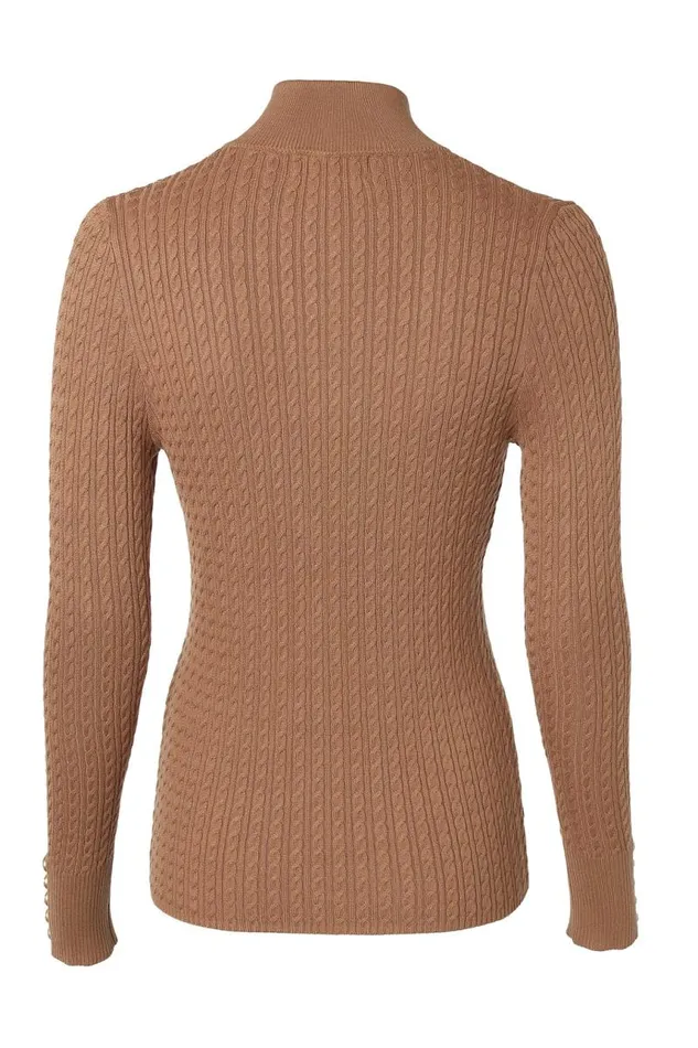 Women Knitwear Holland Cooper Ava Half Zip Knit Dark Camel Marl Women Knitwear Holland Cooper Ava Half Zip Knit Dark Camel Marl