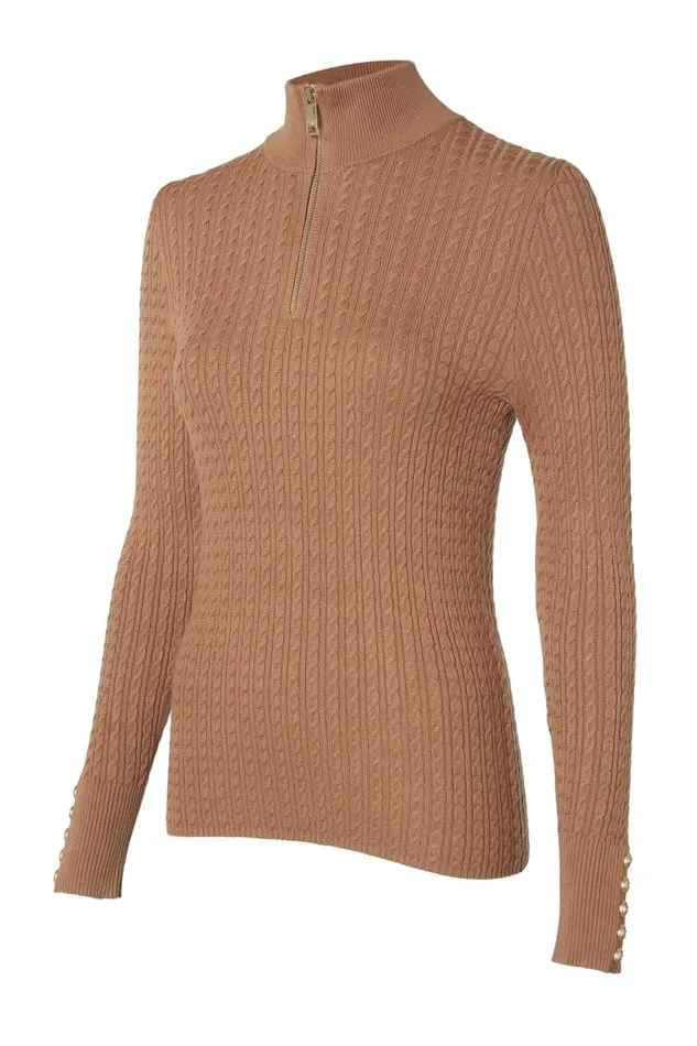 Women Knitwear Holland Cooper Ava Half Zip Knit Dark Camel Marl Women Knitwear Holland Cooper Ava Half Zip Knit Dark Camel Marl