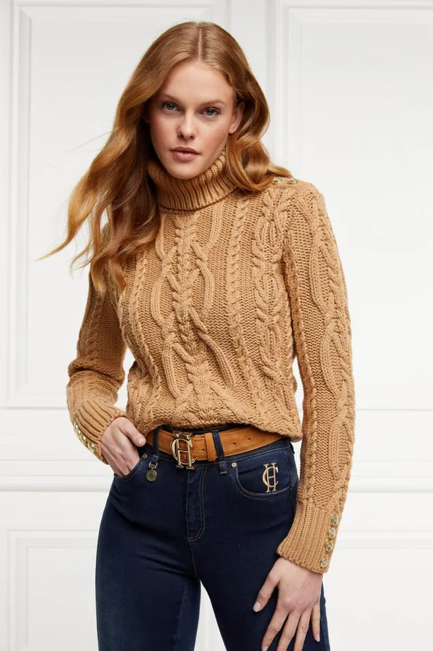 Women Knitwear Holland Cooper Belgravia Cable Knit Camel