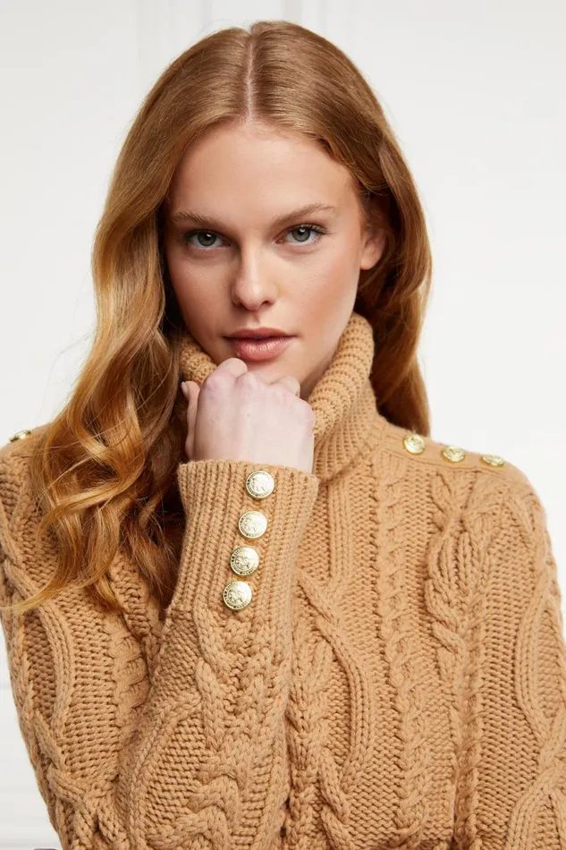 Women Knitwear Holland Cooper Belgravia Cable Knit Camel