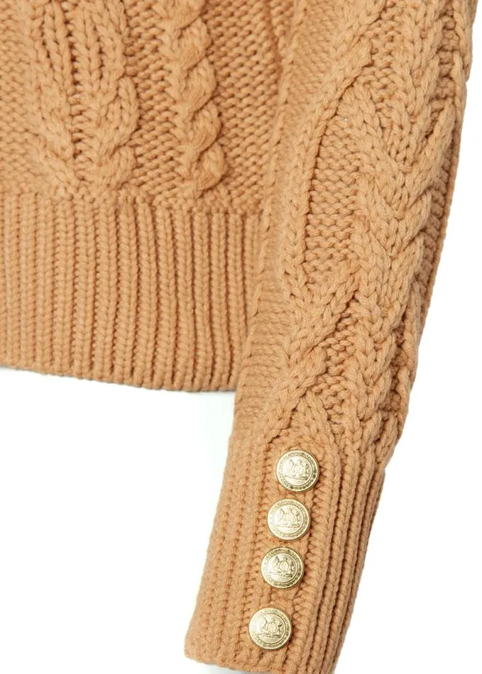 Women Knitwear Holland Cooper Belgravia Cable Knit Camel
