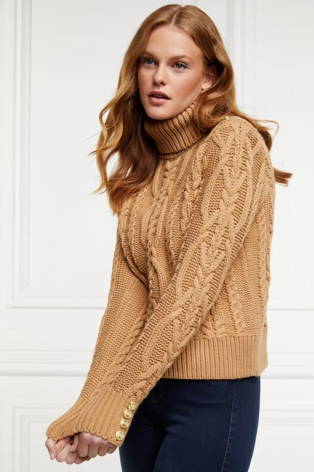 Women Knitwear Holland Cooper Belgravia Cable Knit Camel