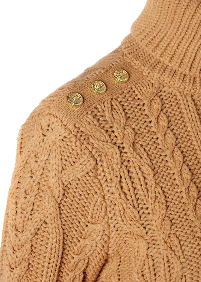Women Knitwear Holland Cooper Belgravia Cable Knit Camel
