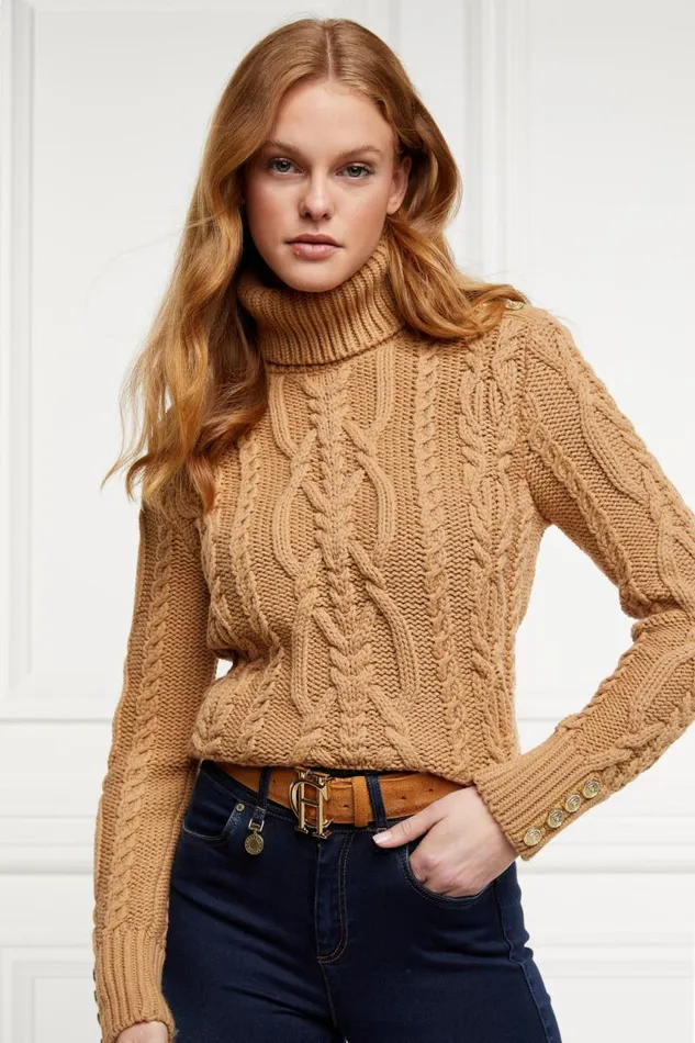 Women Knitwear Holland Cooper Belgravia Cable Knit Camel