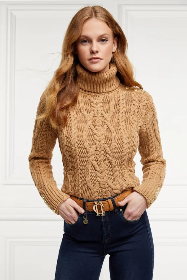 Women Knitwear Holland Cooper Belgravia Cable Knit Camel