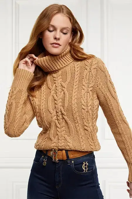 Women Knitwear Holland Cooper Belgravia Cable Knit Camel