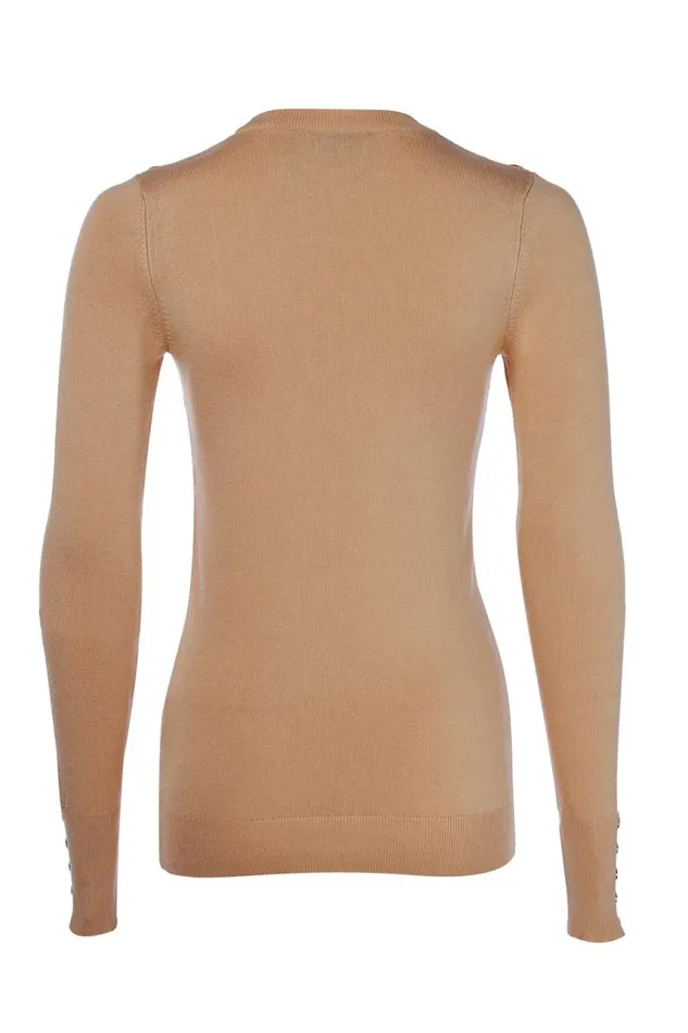 Women Knitwear Holland Cooper Buttoned Knit Crew Neck Dark Camel Women Knitwear Holland Cooper Buttoned Knit Crew Neck Dark Camel