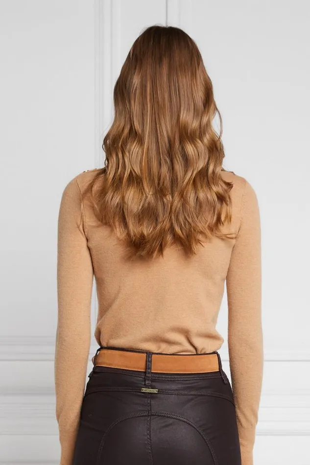 Women Knitwear Holland Cooper Buttoned Knit Roll Neck Dark Camel