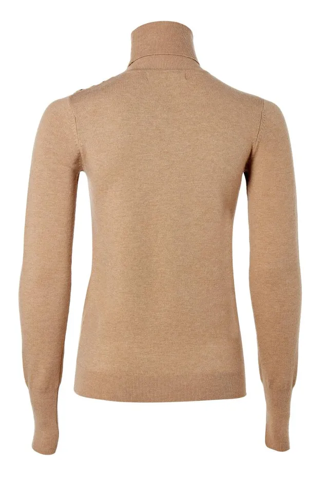 Women Knitwear Holland Cooper Buttoned Knit Roll Neck Dark Camel