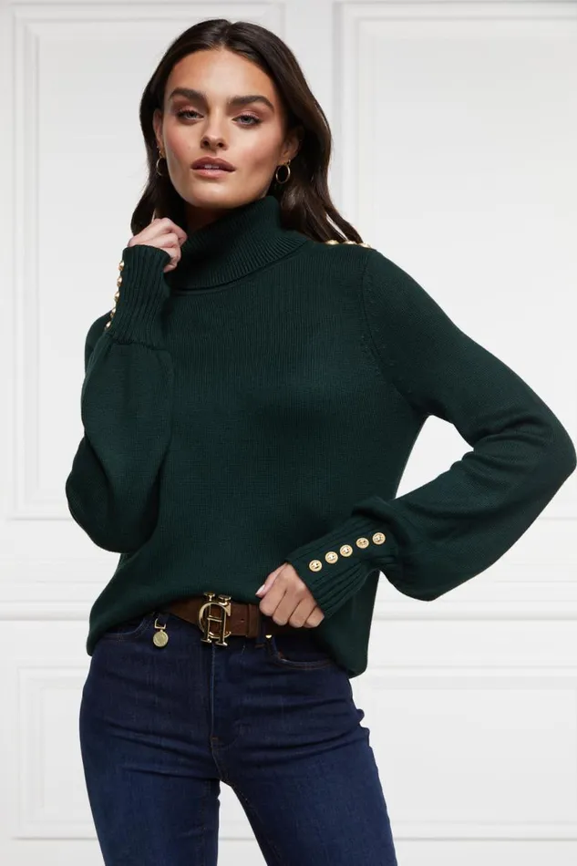 Women Knitwear Holland Cooper Chamonix Roll Neck Knit Emerald