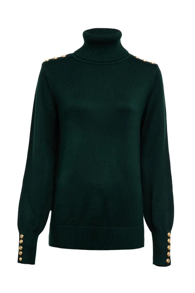 Women Knitwear Holland Cooper Chamonix Roll Neck Knit Emerald
